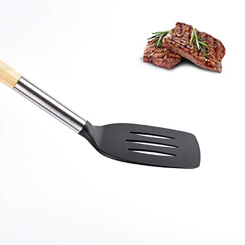 Bagonias Upgraded Silicone Slotted Turner Spatula for Non Stick Cookware, BPA Free Heat Resistant Kitchen Spatula with Beechwood Handle & Steel Core, Wide Head for Dosa, Omelette, Pancake (14 Inch) - Image 2