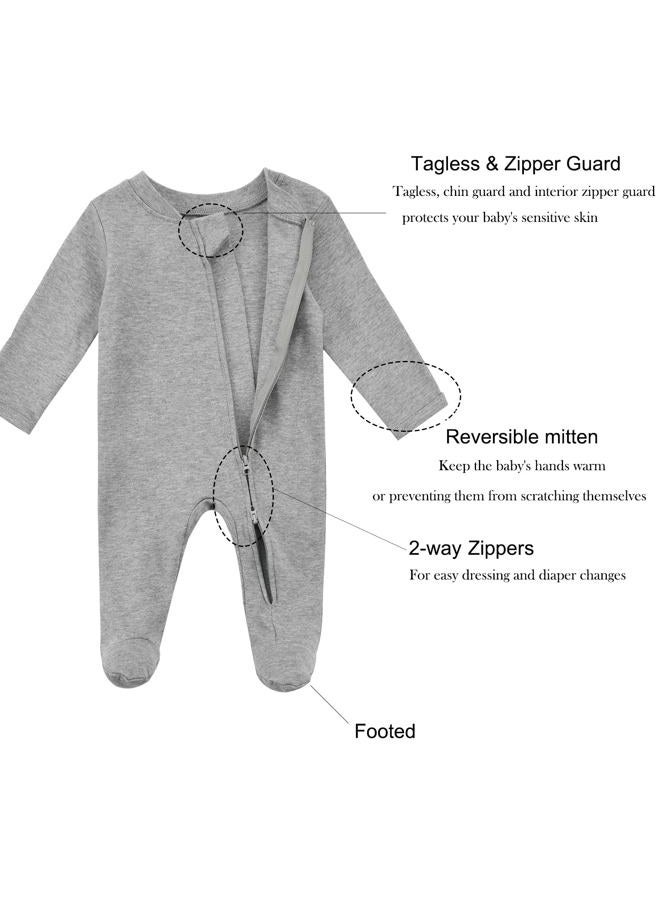 Aablexema Baby Organic Cotton Footed Pajamas Zip Up Preemie Newborn One Piece Long Sleeve Onesie Pjs, Black Grey Set, Premature - Image 4