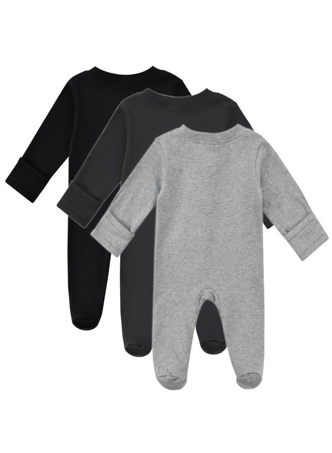 Aablexema Baby Organic Cotton Footed Pajamas Zip Up Preemie Newborn One Piece Long Sleeve Onesie Pjs, Black Grey Set, Premature - Image 2