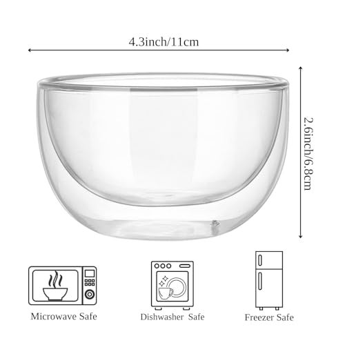 we3 Glass Cereal Bowl 300 ml Set of 2 | Clear Serving Salad Mixing Bowls | Microwave Freezer Safe | 10 cm Mouth - Image 2