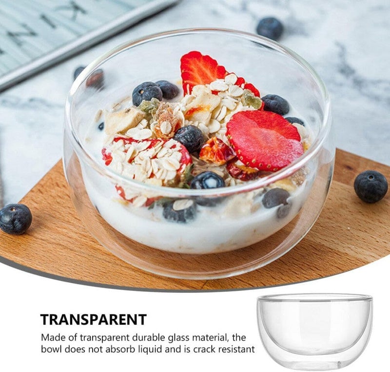 we3 Glass Cereal Bowl 300 ml Set of 2 | Clear Serving Salad Mixing Bowls | Microwave Freezer Safe | 10 cm Mouth - Image 4