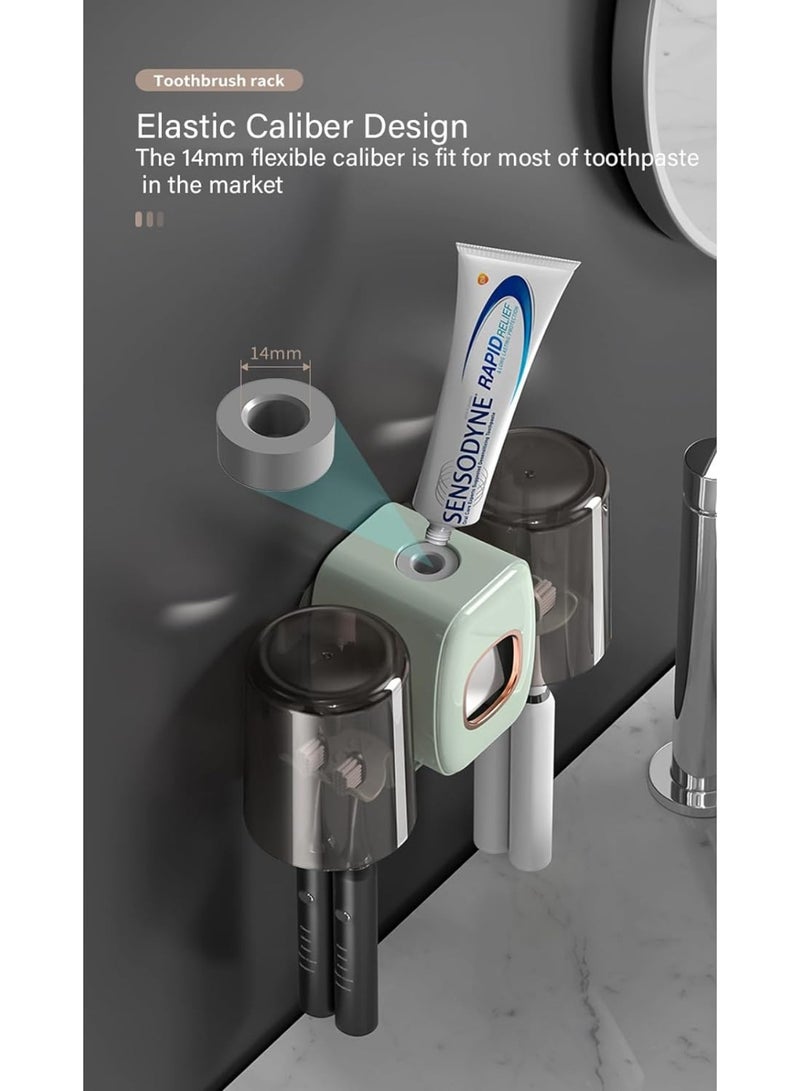 Arabest Toothbrush Holders for Bathrooms Toothbrush Holder Wall Mounted Toothpaste Dispenser for Kids Automatic Tooth Brushing Holder Bathroom Toothbrush Holder Set Shower Accessories Sets - Green  - Image 3