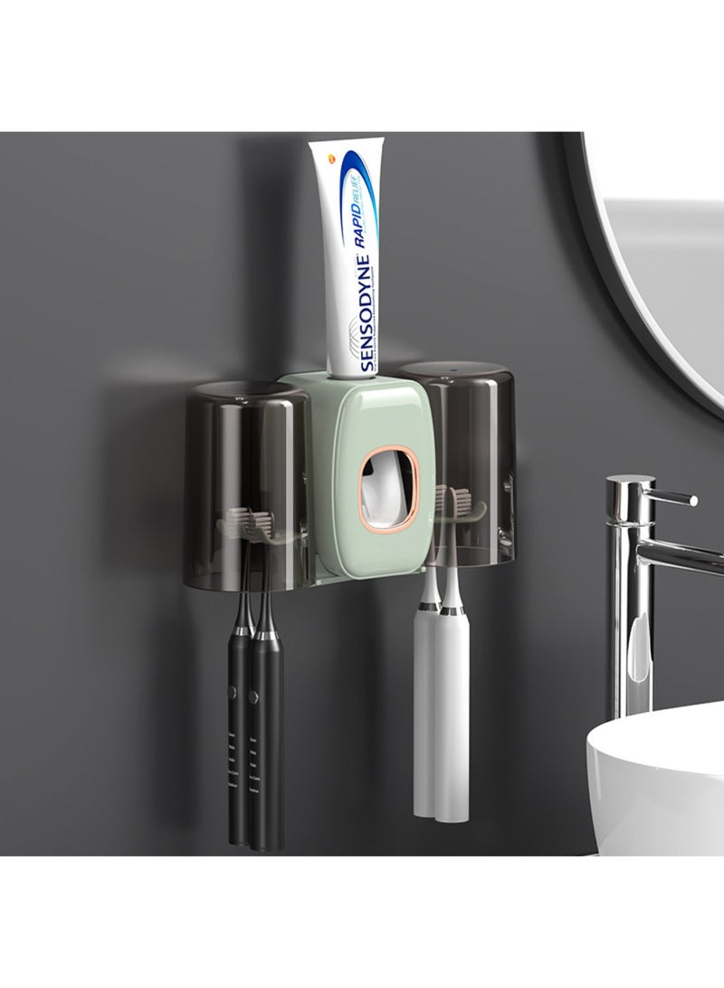 Arabest Toothbrush Holders for Bathrooms Toothbrush Holder Wall Mounted Toothpaste Dispenser for Kids Automatic Tooth Brushing Holder Bathroom Toothbrush Holder Set Shower Accessories Sets - Green  - Image 1