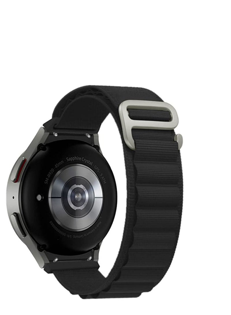 Watch 20mm Nylon Watch Band Compatible With Samsung Watch 5 Pro 45mm / Galaxy Watch 5 40mm 44mm / Galaxy Watch 4 40mm 44mm / Watch 4 Classic 42mm 46mm, Round Alpine Woven Sport Band For Men Women Black - Image 2