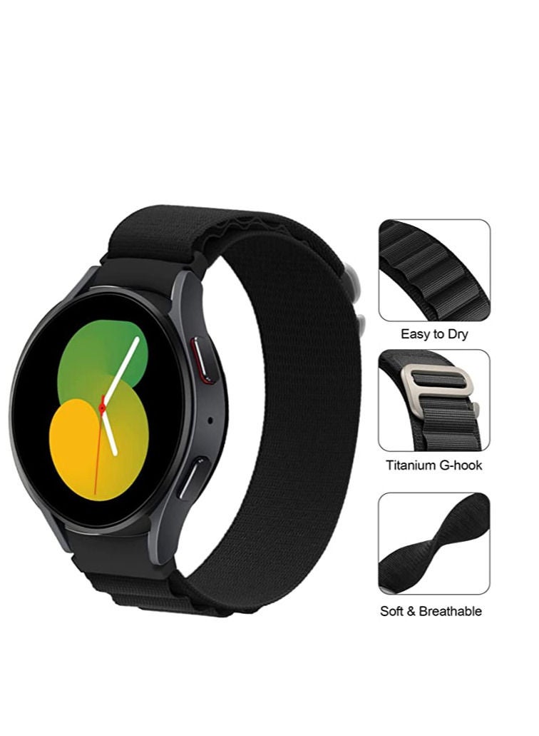 Watch 20mm Nylon Watch Band Compatible With Samsung Watch 5 Pro 45mm / Galaxy Watch 5 40mm 44mm / Galaxy Watch 4 40mm 44mm / Watch 4 Classic 42mm 46mm, Round Alpine Woven Sport Band For Men Women Black - Image 4