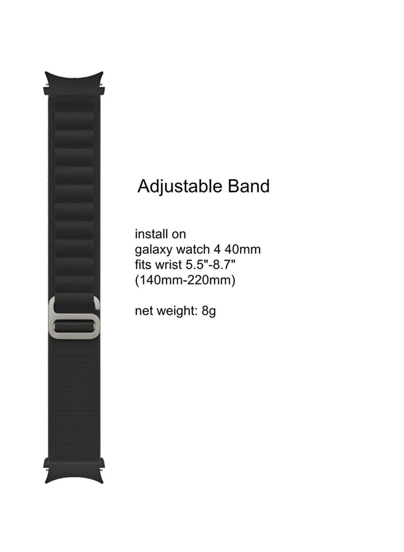 Watch 20mm Nylon Watch Band Compatible With Samsung Watch 5 Pro 45mm / Galaxy Watch 5 40mm 44mm / Galaxy Watch 4 40mm 44mm / Watch 4 Classic 42mm 46mm, Round Alpine Woven Sport Band For Men Women Black - Image 3