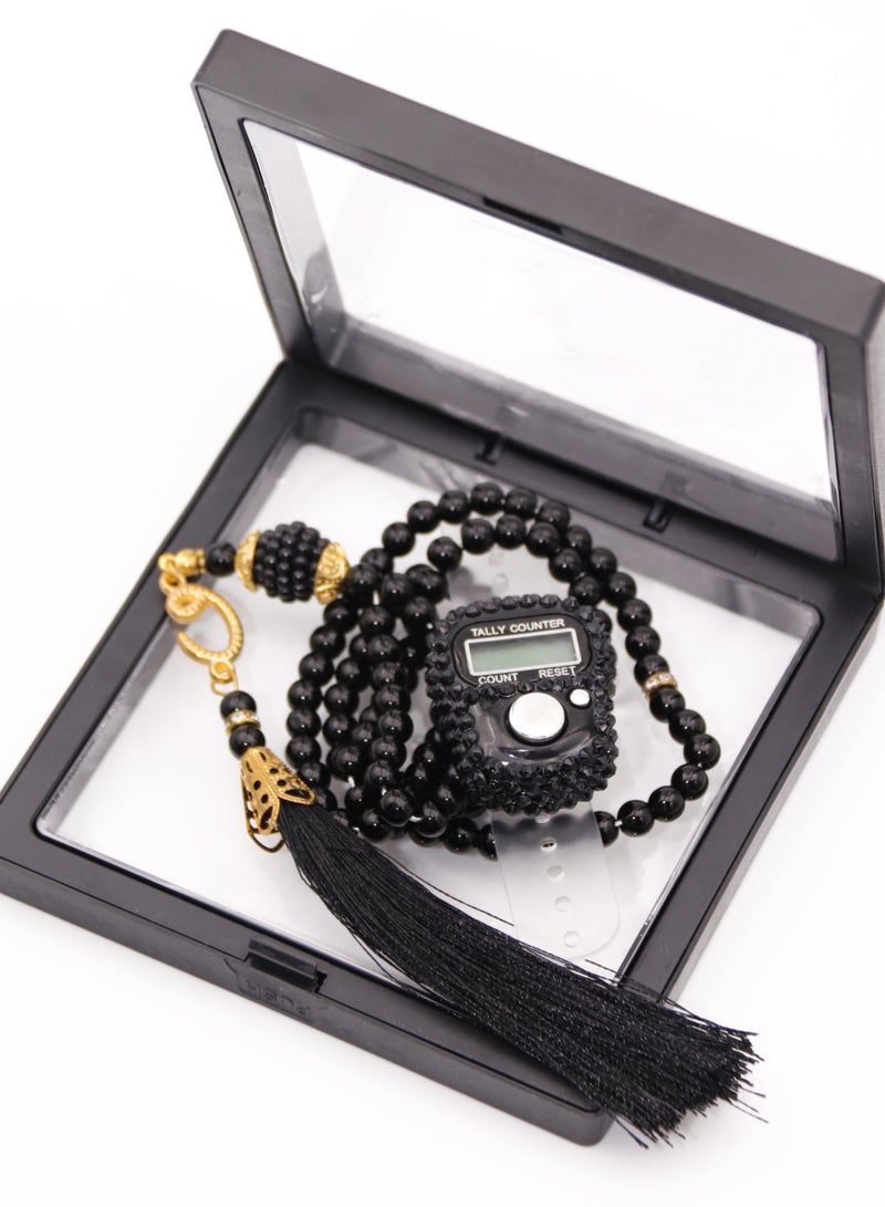 Rscy Tasbeeh Digital Gift set Prayer 99 beads Ring Style Hand Tally Counter Tasbeeh Finger Counter Black  - Image 1