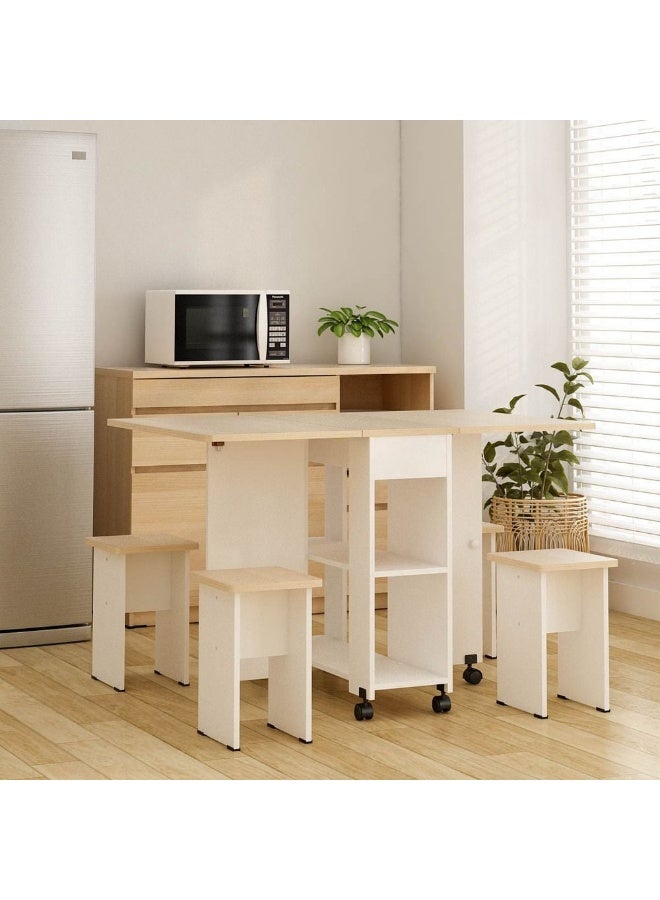 DANUBE HOME طاولة طعام قابلة للطي الجزائر 1+4 مجموعة طاولة طعام لـ 4 أشخاص توفير المساحة طاولة طعام لمطبخ غرفة الطعام غرفة المعيشة مطعم - أبيض / بلوط - Image 2