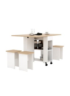 DANUBE HOME Algeria 1plus4 Folding Table Dining Table Set For 4 Space Saving Dining Table  Dining Set For Kitchen Dining Room Living Room Restaurant - White /  Oak  - Image 3