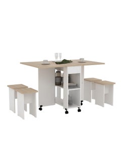 DANUBE HOME Algeria 1plus4 Folding Table Dining Table Set For 4 Space Saving Dining Table  Dining Set For Kitchen Dining Room Living Room Restaurant - White /  Oak  - Image 5