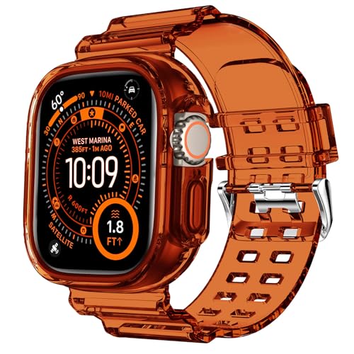 DABAOZA Compatible for Clear Apple Watch Ultra 3 2 Band with Bumper Case 49mm, Women Men Glitter Bling TPU Sport Strap for iWatch SE Ultra 3 2 Series 11 10 9 8 7 6 5 4 3 2 1（ClearBrown,49） - Image 1