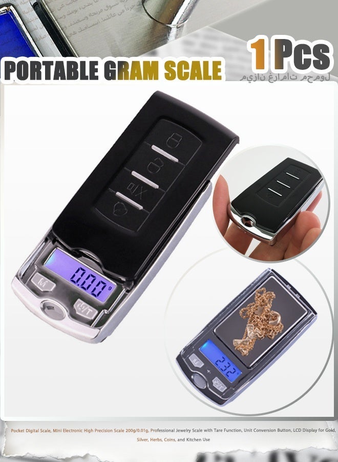 Pocket Digital Scale, Mini Electronic High Precision Scale 200g/0.01g, Professional Jewelry Scale with Tare Function, Unit Conversion Button, LCD Display for Gold, Silver, Herbs, Coins, and Kitchen Us