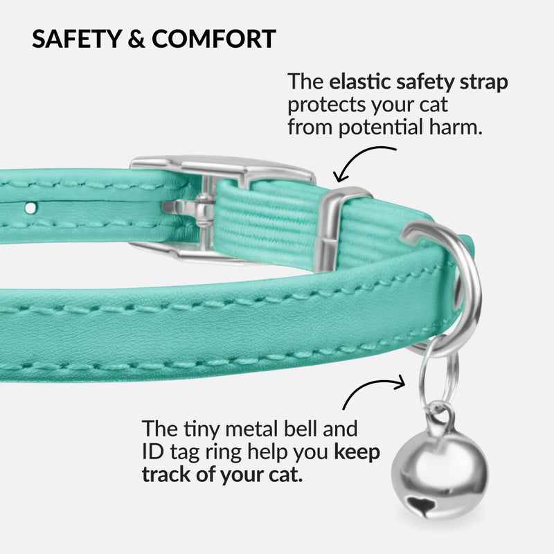 CollarDirect Leather Cat Collar with Bell - Kitten Collar, Small and Big Cat Collar for Boy Cats, Girl Cats with Safety Elastic Strap (Neck Fit 8"-11", Mint Green) - Image 3