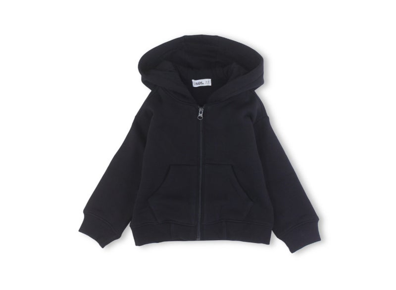 هودي قطن بسحاب أطفال للجنسين - Black Zip-Up Hoodie - Image 1