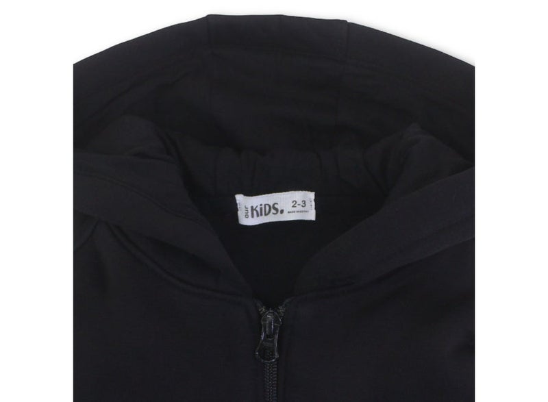 هودي قطن بسحاب أطفال للجنسين - Black Zip-Up Hoodie - Image 3