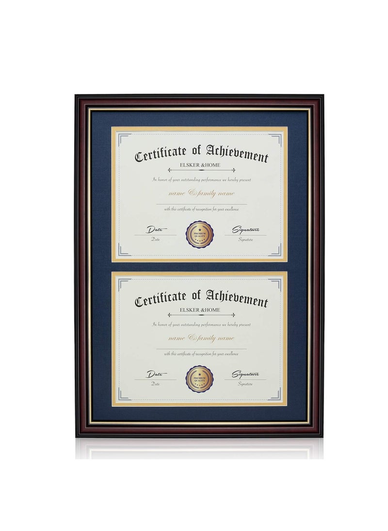 ELSKER&HOME ELSKERHOME Double DocumentPhoto Wood Frame  Made for CertificatesDiploma Two 85x11 Inch with Mat Navy Blue Mat with Golden Rim 