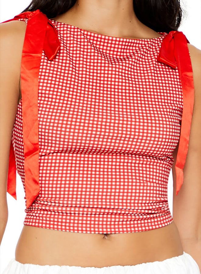 FOREVER 21 Gingham Bow Cropped Tank Top - Image 2