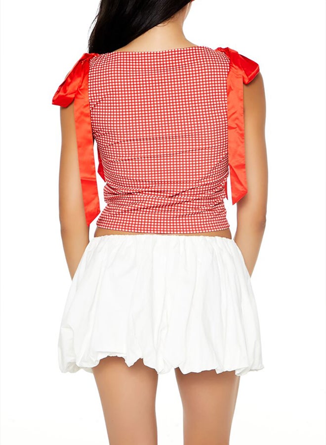 FOREVER 21 Gingham Bow Cropped Tank Top - Image 4