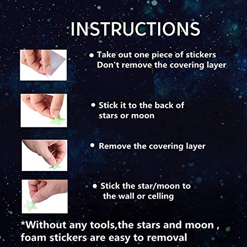 Aooyaoo Glow in The Dark Stars - Glow Stars Stickers for Ceiling,Self Adhesive 3D Glowing Stars and Moon for Starry Sky,Wall Decals for Kids Rooms,Wall Stickers for Bedroom(200 Stars,1 Moon - Image 5