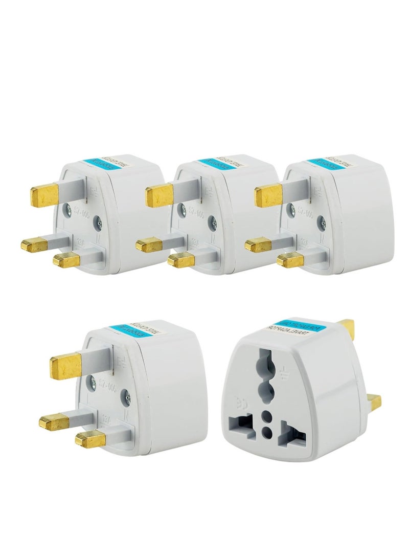 5-Piece Universal Travel Adapter Plug Set - Multi-Type Input to 3-Pin UK/Saudi Outlet, Compact Design, White - Image 1