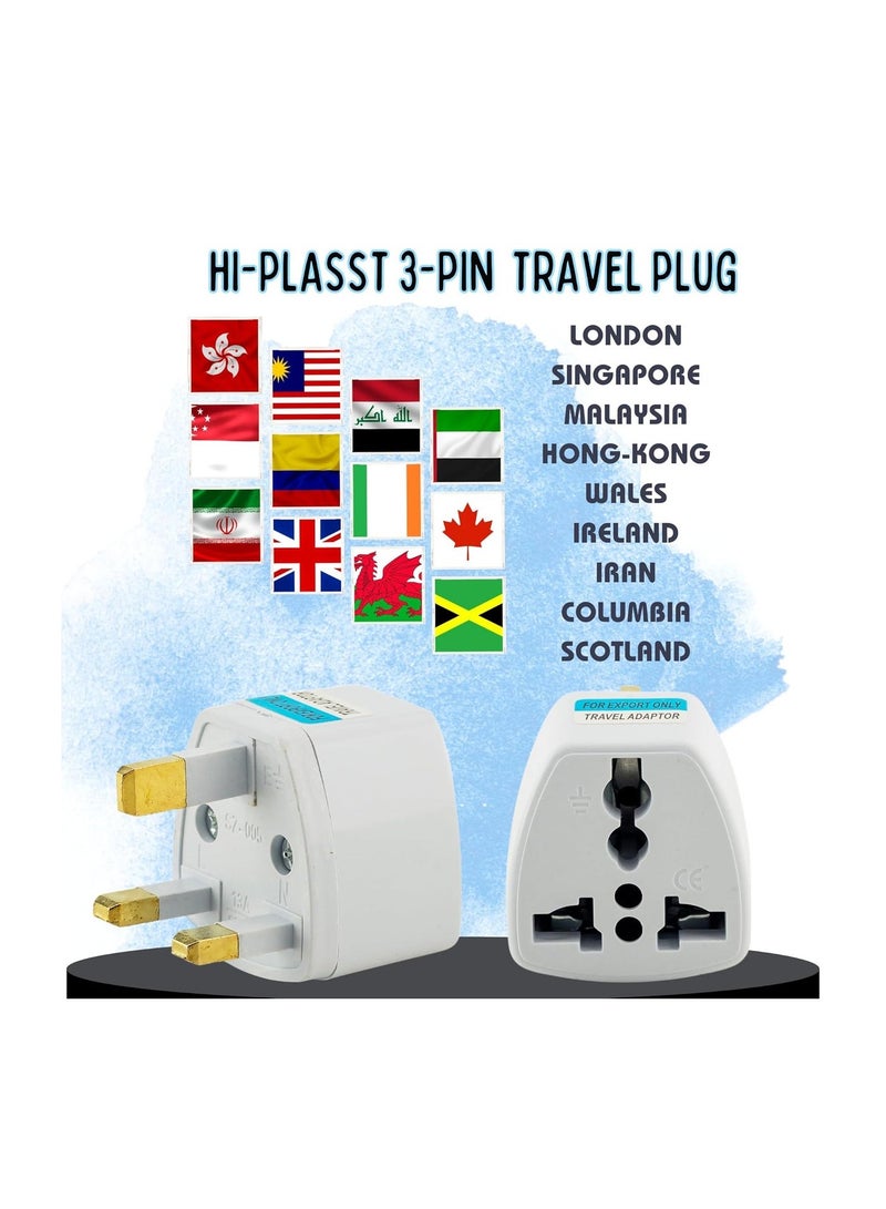5-Piece Universal Travel Adapter Plug Set - Multi-Type Input to 3-Pin UK/Saudi Outlet, Compact Design, White - Image 4