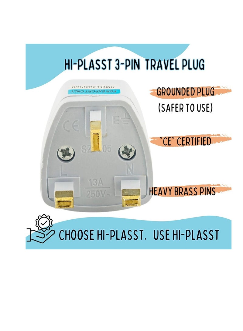 5-Piece Universal Travel Adapter Plug Set - Multi-Type Input to 3-Pin UK/Saudi Outlet, Compact Design, White - Image 3