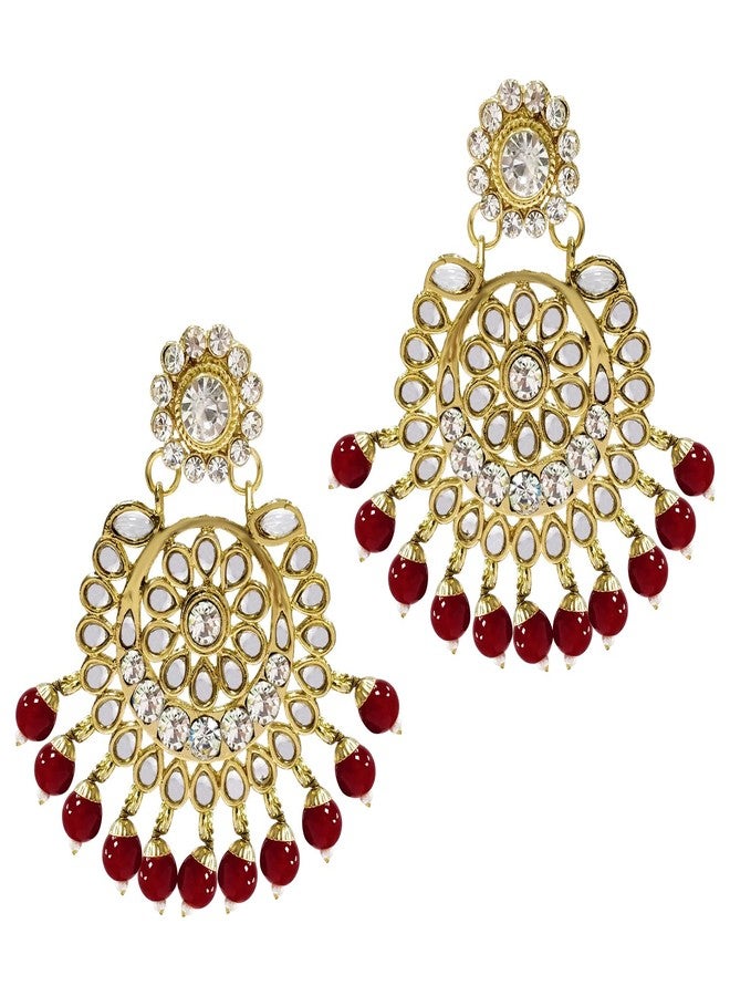 Peora Traditional Gold Plated Kundan Bead Wedding Bridal Long Necklace Choker Earrings Maangtikka Jewellery Set for Women Girls (Maroon) - Image 5