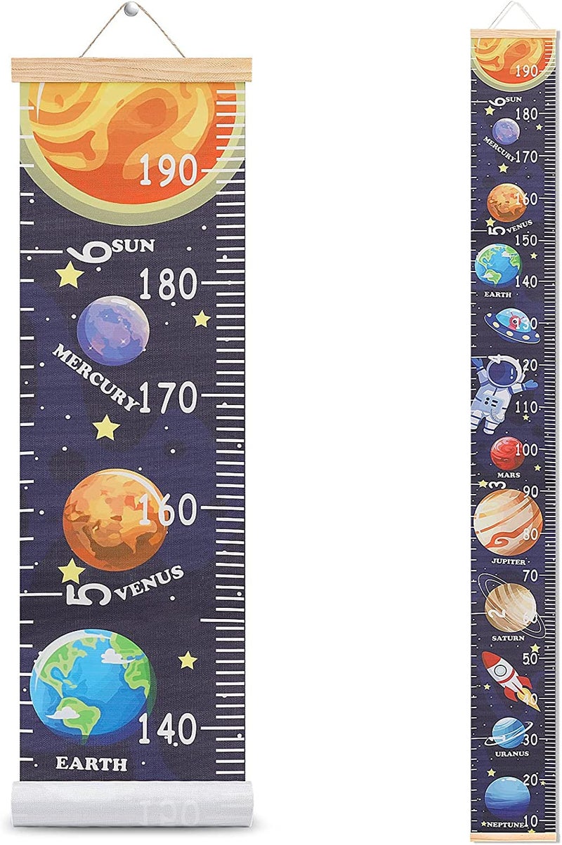 HIFOT Kids Growth Chart Height Measuring Chart, Outer Space Canvas Wall Hanging Rulers for Baby Children Kids Boys Bedroom Decor 74.8'' 7.87'' - Image 1