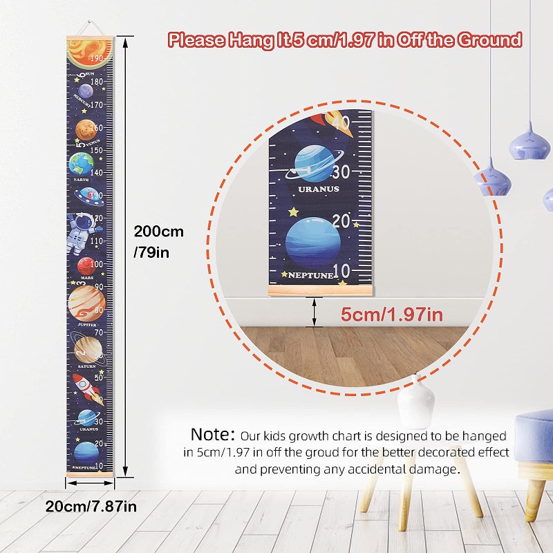 HIFOT Kids Growth Chart Height Measuring Chart, Outer Space Canvas Wall Hanging Rulers for Baby Children Kids Boys Bedroom Decor 74.8'' 7.87'' - Image 2