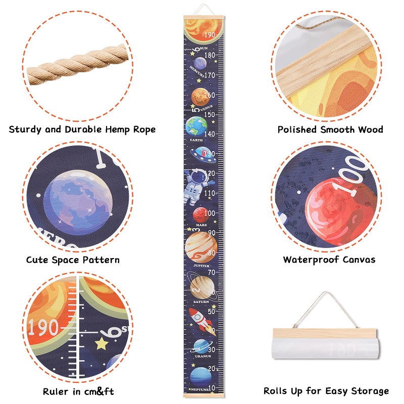 HIFOT Kids Growth Chart Height Measuring Chart, Outer Space Canvas Wall Hanging Rulers for Baby Children Kids Boys Bedroom Decor 74.8'' 7.87'' - Image 3