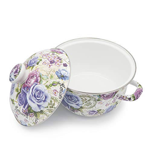 OLYTARU Flower Enamel on Steel Stock Pot/Stockpot with Lid, 3 Quart (style2) - Image 3