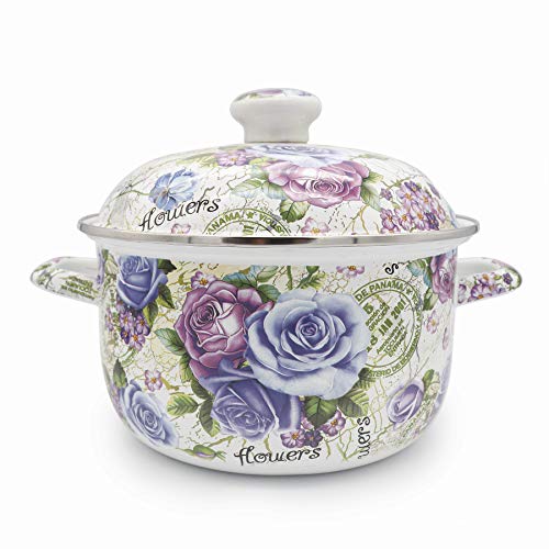 OLYTARU Flower Enamel on Steel Stock Pot/Stockpot with Lid, 3 Quart (style2) - Image 1