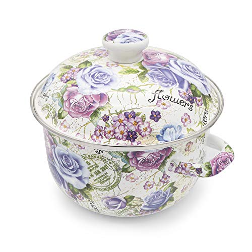 OLYTARU Flower Enamel on Steel Stock Pot/Stockpot with Lid, 3 Quart (style2) - Image 4
