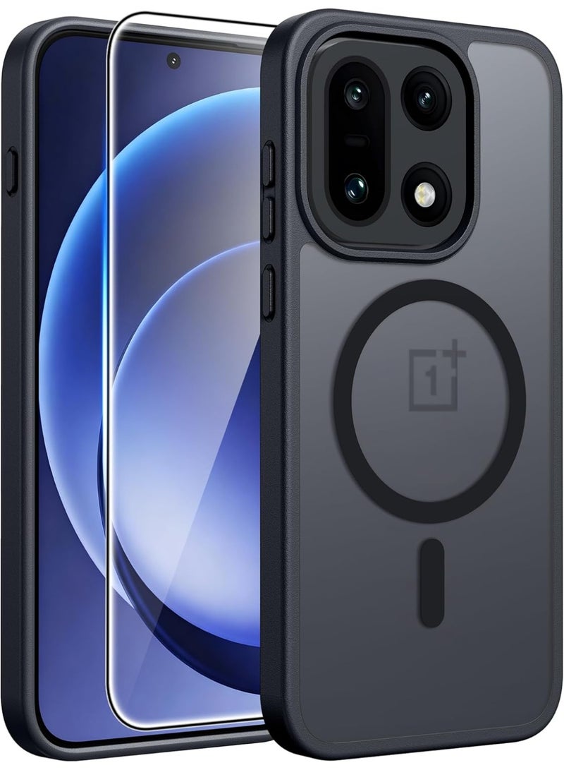 CHEROSIN 2 in 1 for OnePlus 15 5G Case Compatible with Magsafe,Translucent Matte Case with Tempered Glass Screen Protector,Military Grade Shockproof Protective Phone Cover for OnePlus 15 6.78-inch,Black - Image 1