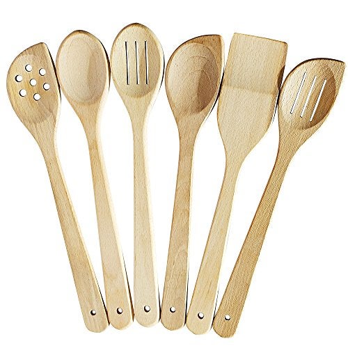 ECOSALL Healthy Wooden Spoons For Cooking Set of 6. Safe and Reliable Cooking Utensils for Kitchen – 100% Natural Nonstick Wood Spatula Spoon For Scraping, Stirring, Serving – Uncoated Solid Hardwood - Image 1