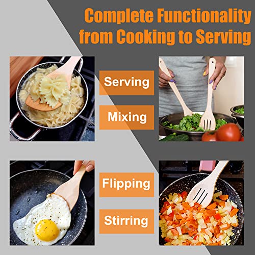 ECOSALL Healthy Wooden Spoons For Cooking Set of 6. Safe and Reliable Cooking Utensils for Kitchen – 100% Natural Nonstick Wood Spatula Spoon For Scraping, Stirring, Serving – Uncoated Solid Hardwood - Image 3