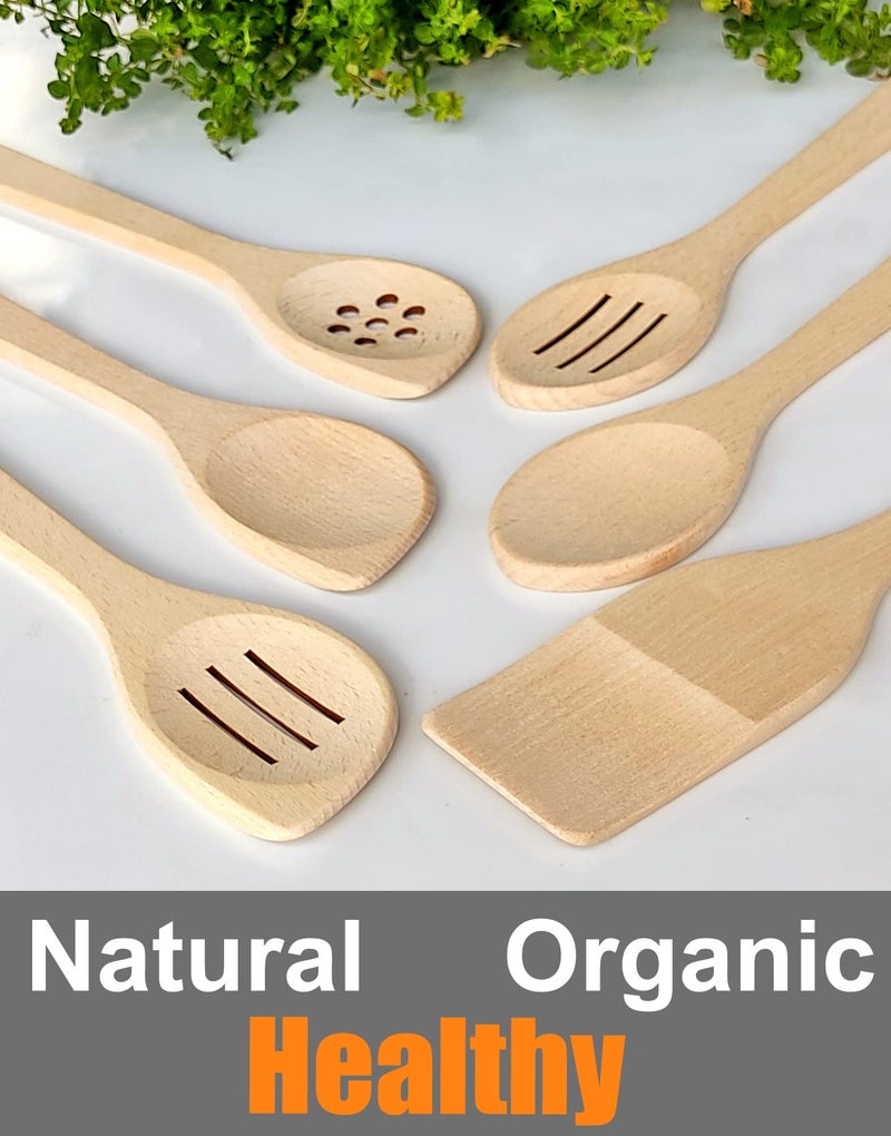 ECOSALL Healthy Wooden Spoons For Cooking Set of 6. Safe and Reliable Cooking Utensils for Kitchen – 100% Natural Nonstick Wood Spatula Spoon For Scraping, Stirring, Serving – Uncoated Solid Hardwood - Image 4