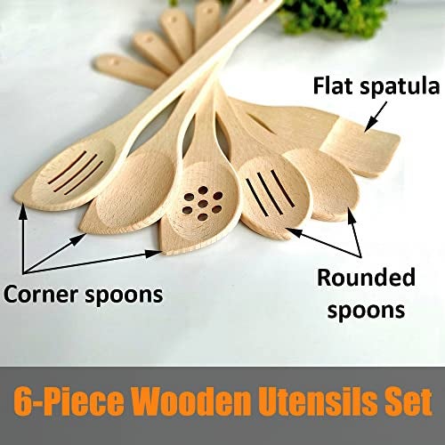 ECOSALL Healthy Wooden Spoons For Cooking Set of 6. Safe and Reliable Cooking Utensils for Kitchen – 100% Natural Nonstick Wood Spatula Spoon For Scraping, Stirring, Serving – Uncoated Solid Hardwood - Image 2