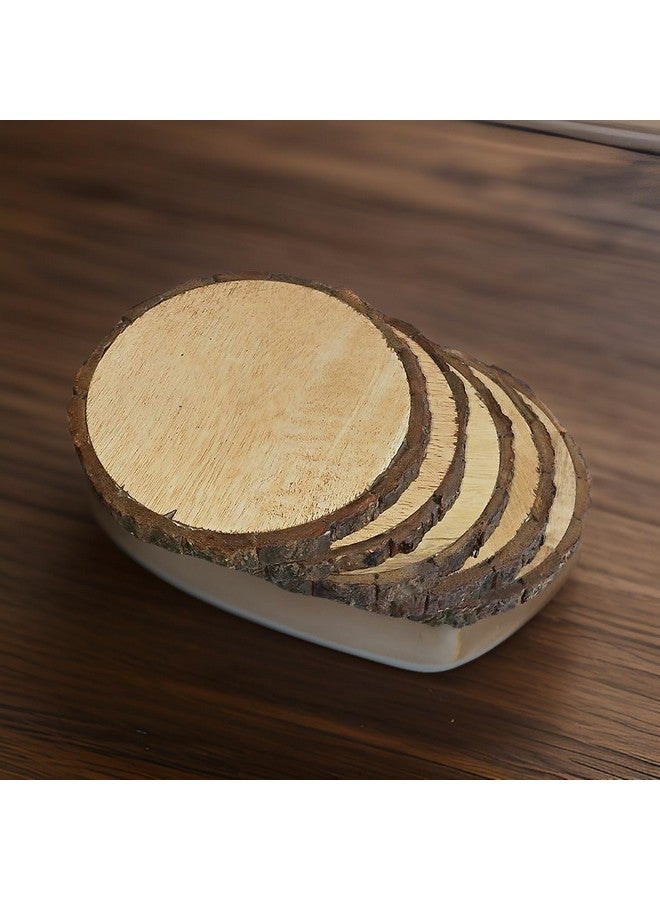 Salvus App SOLUTIONS Salvus App SOLUTIONS Rustic Wooden Log Coaster Set: Natural Bark Cup Slices for Home Décor and Table Protection (Brown_4 Inches)- Set of 4 - Image 1
