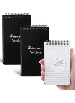 2 Pack Waterproof Notepad Black 3 x 5 Inches Write in the Rain Notebook Black, Stone Paper Notebook Pocket Notepad for Outdoor Activity Recording and Tactical