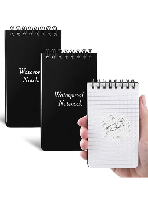 2 Pack Waterproof Notepad Black 3 x 5 Inches Write in the Rain Notebook Black, Stone Paper Notebook Pocket Notepad for Outdoor Activity Recording and Tactical