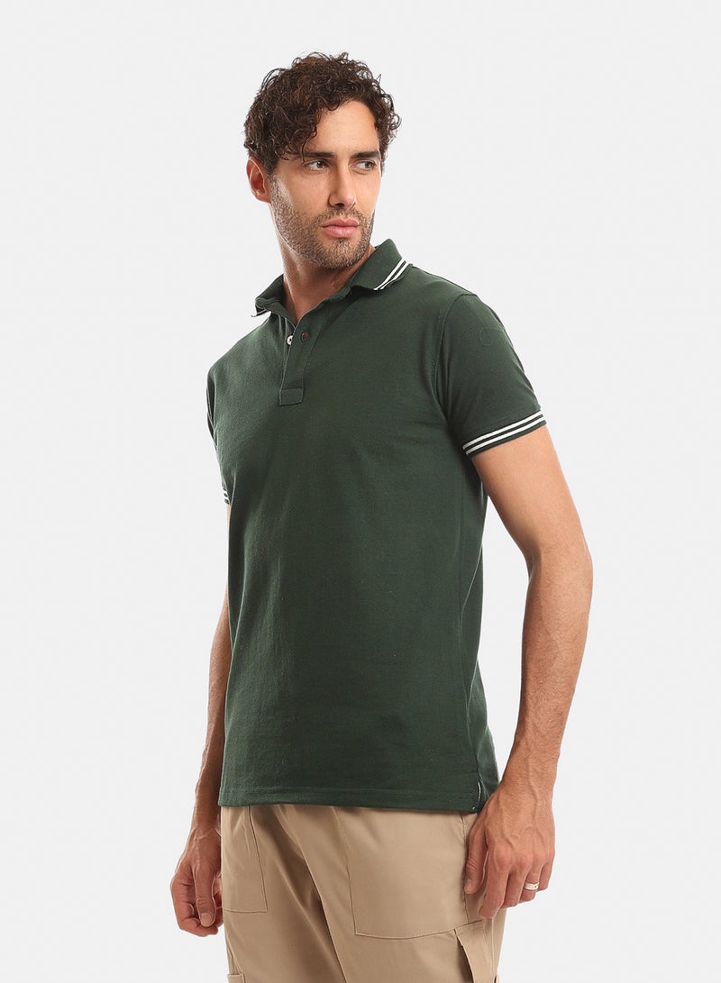 Andora Lined Sleeves & Collar Buttoned Polo Shirt - Dark Olive - Image 2