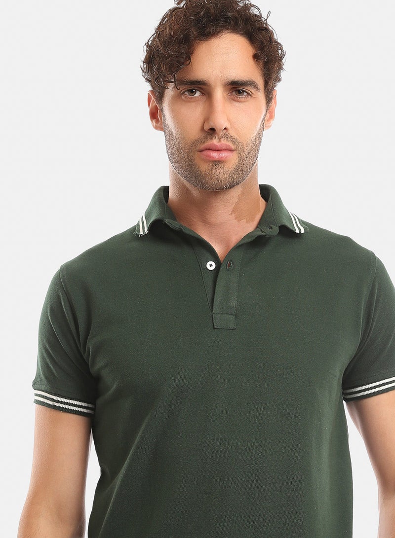 Andora Lined Sleeves & Collar Buttoned Polo Shirt - Dark Olive - Image 4
