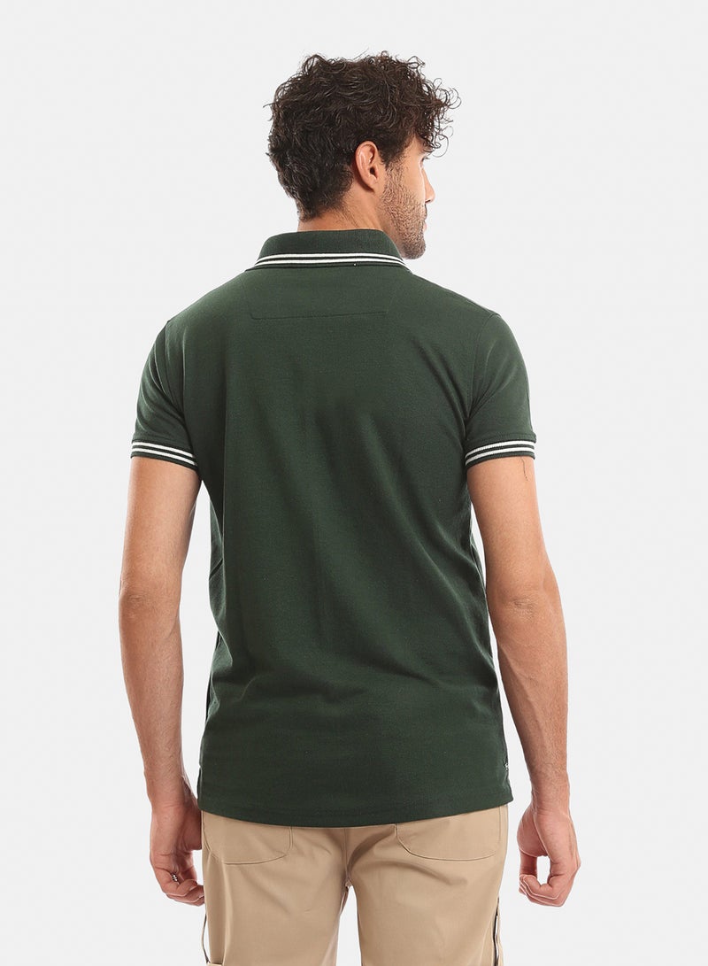 Andora Lined Sleeves & Collar Buttoned Polo Shirt - Dark Olive - Image 3