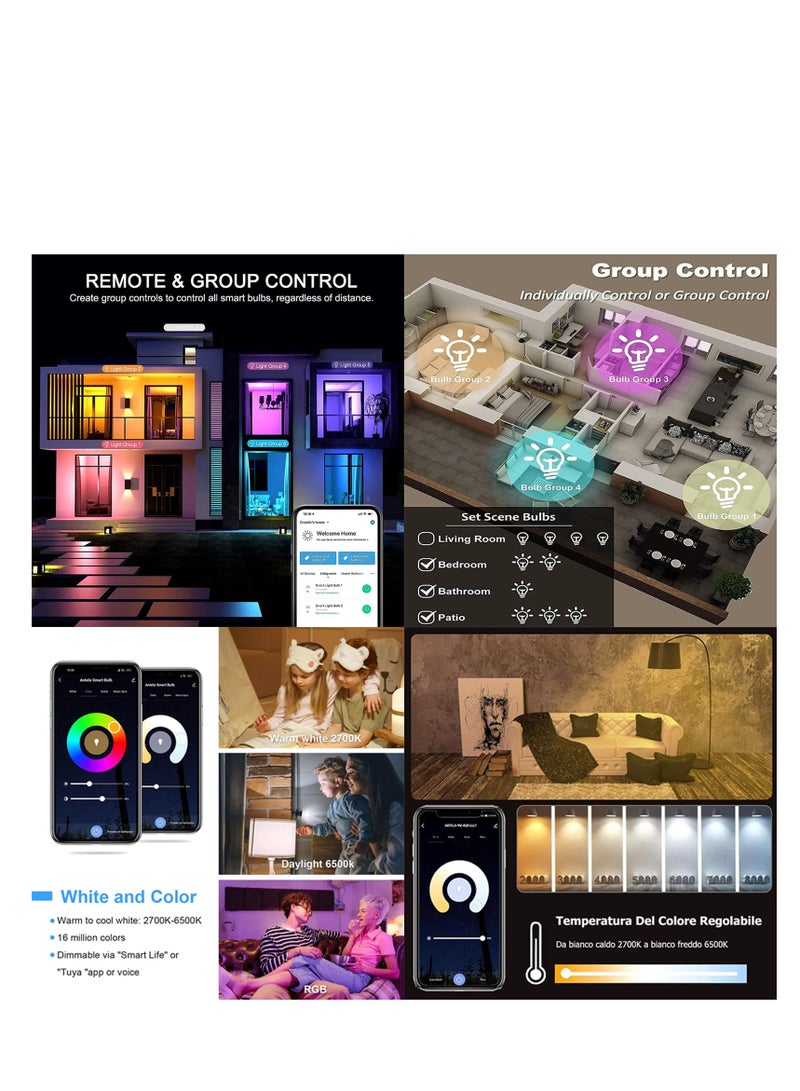 أرابايت مصباح ذكي، مصباح LED WiFi ذكي 10 وات، مصباح RGB متغير الألوان، يدعم التحكم عن بعد عبر التطبيق، والتحكم الصوتي، والتشغيل عن بعد، مصباح E27 قابل للربط، لا يحتاج إلى بوابة (عبوة من 4 قطع) - Image 4