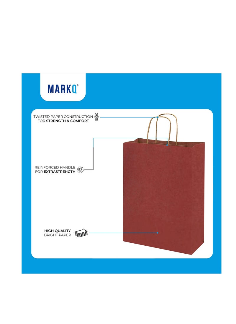 MARKQ أكياس ورق كستنائي بمقابض مقاس 33 × 26 × 12 سم حقائب هدايا كبيرة من كرافت لمستلزمات حفلات أعياد الميلاد وحفلات الزفاف وهدايا التسوق (12 كيس)  - Image 3