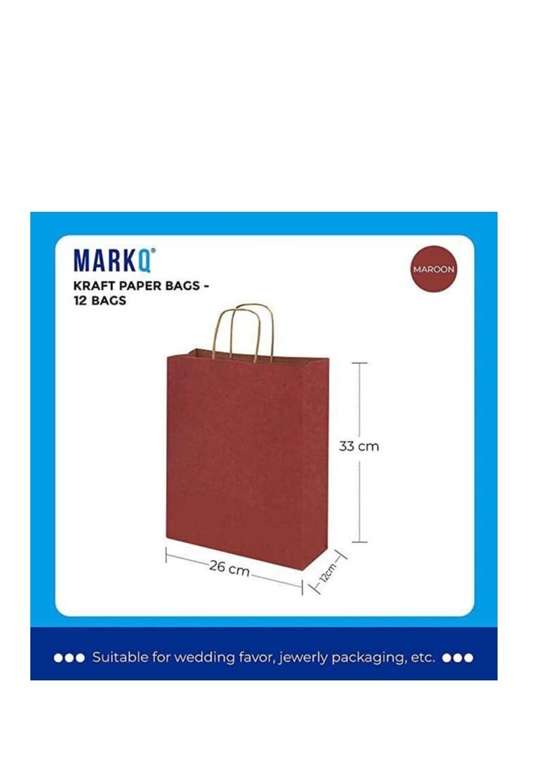 MARKQ أكياس ورق كستنائي بمقابض مقاس 33 × 26 × 12 سم حقائب هدايا كبيرة من كرافت لمستلزمات حفلات أعياد الميلاد وحفلات الزفاف وهدايا التسوق (12 كيس)  - Image 2