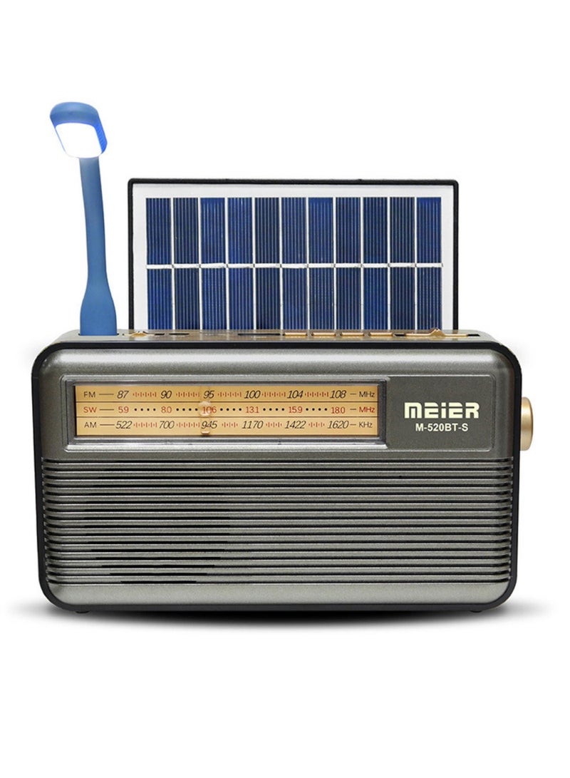 Meier M-521BT Portable Outdoor Emergency Solar Panel Light Powered Flashlight Am Fm Radio - Image 1