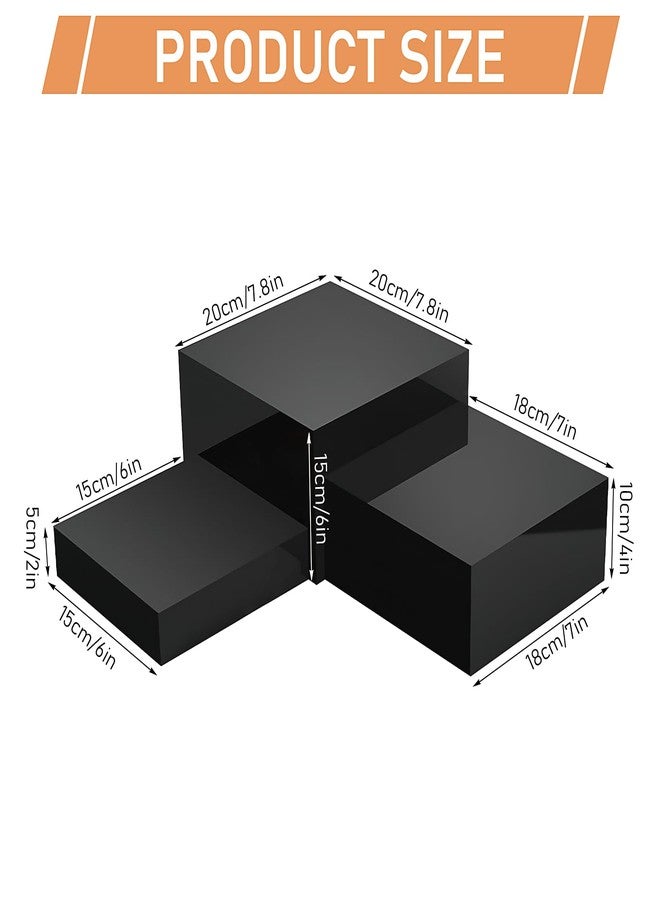 KisSealed 6 Pcs Buffet Risers,Food Risers for Buffet Display,Acrylic Cube Display Nesting Risers,Acrylic Riser Display Stand for Catering Dessert Collectibles Jewelry Figures Show,Black(6",7",8") - Image 2