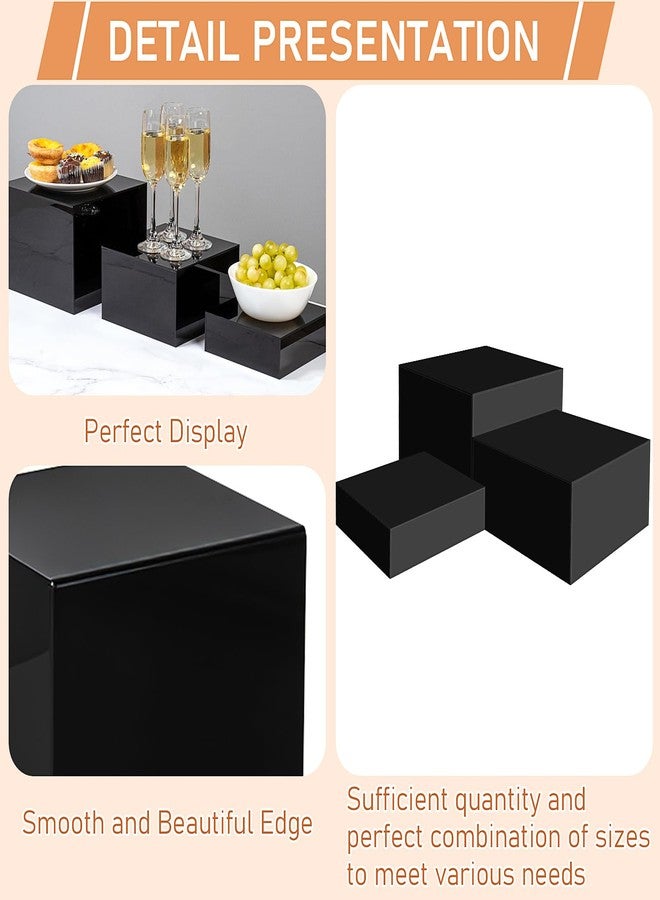 KisSealed 6 Pcs Buffet Risers,Food Risers for Buffet Display,Acrylic Cube Display Nesting Risers,Acrylic Riser Display Stand for Catering Dessert Collectibles Jewelry Figures Show,Black(6",7",8") - Image 5